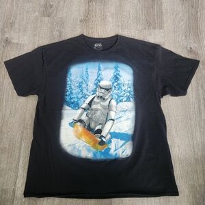 Star Wars Mens Size 2XL Stormtrooper Sledding Winter Black Short Sleeve Shirt